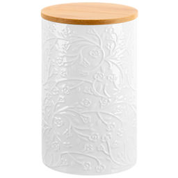 Банка для хранения "Веточки-цветочки" 11,3*11,3*18 см 1,2 л, высота без крышки - 17,5 см, с деревянной крышкой с силиконовым уплотнителем