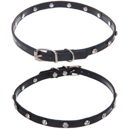 Цена за 4 шт. Ошейник для собак и кошек со стразами "На стиле", цвет черный, 1см, размер L, 39*44см (лейбл)
