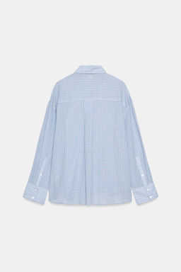 CAMISA GASA OVERSIZE BOLSILLO / Crudo / Azul - Zara фото 4