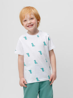 КР 301984/белый,зеленые динозавры фуфайка (футболка) для мал