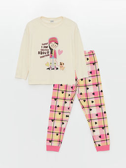 Bisiklet Yaka Bask?l? Uzun Kollu K?z ?ocuk Pijama Tak?m?