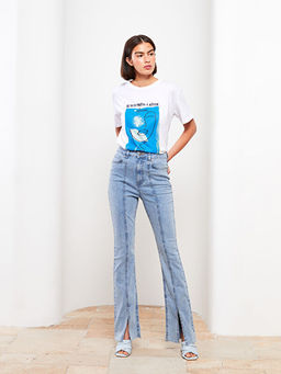 Y?ksek Bel Wideleg D?z Geni? Pa?a Kad?n Rodeo Jean Pantolon