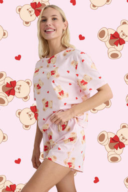 Trendyolmilla Pembe-Cok Renkli %100 Pamuklu Ay?c?kl? Kalpli Sortlu Orme Pijama Tak?m? THMSS25PT00211