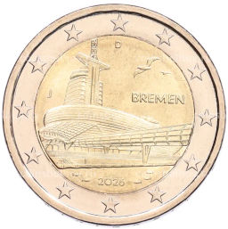 Монета 2 евро 2026 года J Германия Федеральные земли Германии Бремен, музей климатических зон