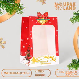 Цена за 10 шт. Пакет подарочный новогодний ламинированный, с окном Рождественский звон, тиснение, 30?20?16 см