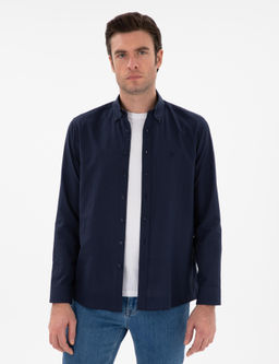 Lacivert Regular Fit D__meli Yaka Pamuklu G_mlek