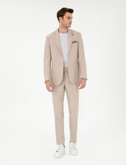 A__k Kahverengi Slim Fit Keten Kar___ml_ Pileli Pantolon
