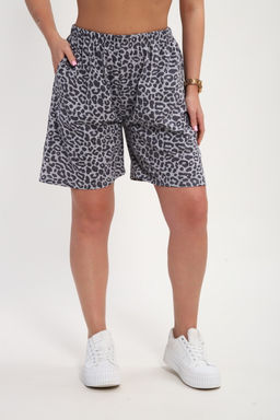 Шорты женские из кулирки Цветник серый леопард макси