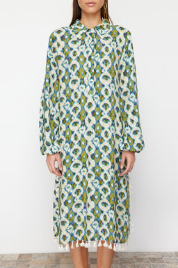 Geometrik Desenli Maxi Dokuma Puskullu Plaj Elbisesi TBESS24EL00105 - Trendyolmilla фото 5