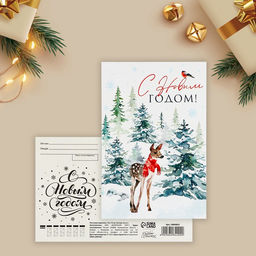Цена за 10 шт. Почтовая карточка «С Новым годом!», 10×15 см