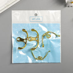 Цена за 2 шт. Крючок металл двойной, набор 4 шт., золото, 4.5×3 см