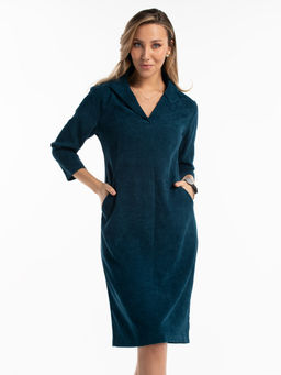 Платье вельветовое с воротником и карманами морская волна - Odis фото 7