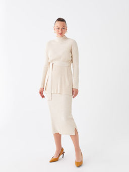 Kad?n Beli Lastikli D?z Triko Etek