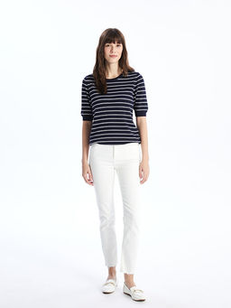 Bisiklet Yaka ?izgili K?sa Kollu Kad?n Triko Kazak - Waikiki фото 3