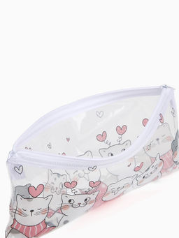 Косметичка-пенал на молнии, с рисунком Влюблённые коты, прозрачная/белая - Simaland фото 3