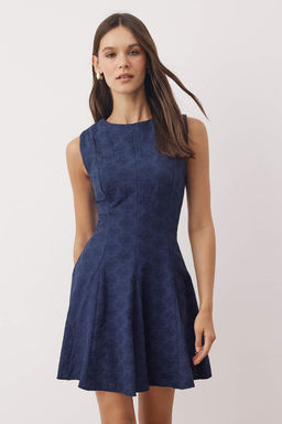 Etegi Belden Ac?lan Duz Ekru Brode Mini Dokuma Elbise TWOSS25EL00884