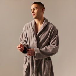 Халат махровый мужской SL HOME: Basic «Софт Мист», размер M, хлопок 100%, серый