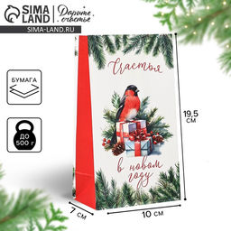 Цена за 10 шт. Пакет подарочный без ручек «Счастья в Новом году», 10×19.5×7 см