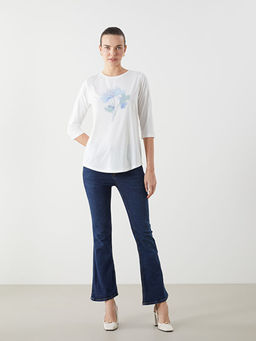 Bisiklet Yaka Bask?l? Kad?n Ti??rt