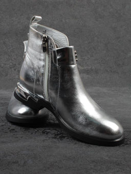 01-B48B-87C GREY/SILVER Ботинки демисезонные женские (натуральная кожа, байка)
