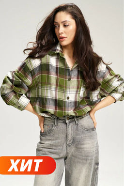 Рубашка в клетку с карманом Oversize Green