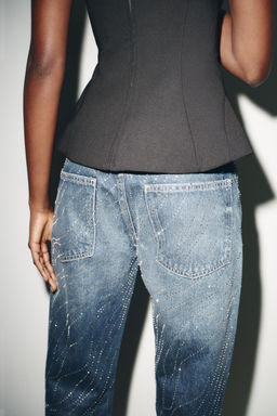 TRF LOW-RISE WIDE-LEG RHINESTONE JEANS - Zara фото 4