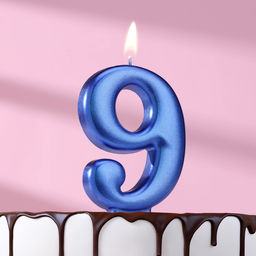 Цена за 3 шт. Свеча для торта «Европейская ГИГАНТ», цифра 9, 7 см, синий металлик