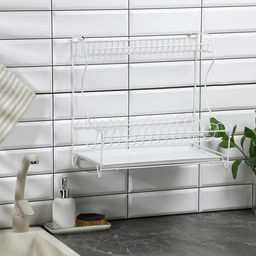 Сушилка для посуды с поддоном 2-х ярусная, настольно-настенная, 39.5×25×38 см, белый