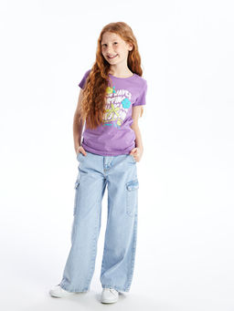 Bisiklet Yaka Bask?l? K?sa Kollu K?z ?ocuk Ti??rt - Waikiki фото 5