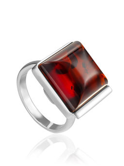 Кольцо геометрической формы из натурального вишнёвого янтаря Овация