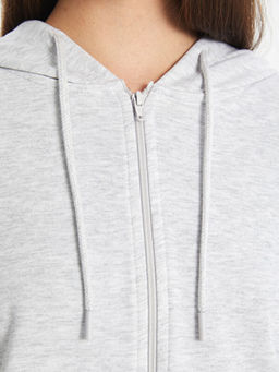 Kap??onlu D?z Oversize Kad?n Fermuarl? Sweatshirt