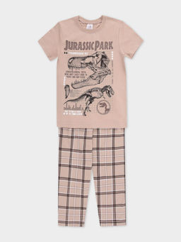 К 1599-1/темно-бежевый,шотландская клетка пижама для мал