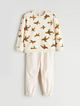 Bask?l? Erkek ?ocuk Sweatshirt ve Pantolon 2li