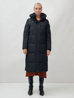 Пальто утепленное стеганное зимнее с капюшоном женское черного цвета 9601Ch - Holdluck фото 3