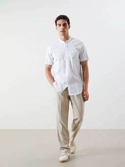 Regular Fit K?sa Kollu Keten Kar???ml? Erkek G?mlek