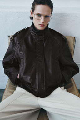 100% LEATHER BOMBER JACKET ZW COLLECTION LIMITED EDITION - Zara фото 5