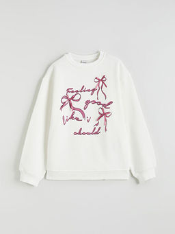 Fiyonk Bask?l? K?z ?ocuk Sweatshirt
