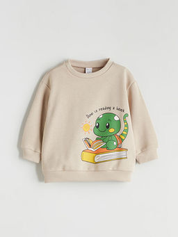 Bisiklet Yaka Bask?l? Erkek ?ocuk Sweatshirt