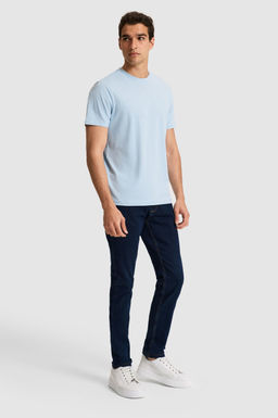 Erkek Regular Fit Bisiklet Yaka A__k Mavi Basic Ti__rt