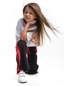 Брюки палаццо для девочки подросткам модные спорт шик 22-7169 черный/красный - Mini maxi фото 7