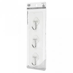 Крючок съемный многоразовый "Переставной" прозрачная основа, металлический крючок, 3 штуки, 5,7х5,7х2,3см, в блистере (Китай)