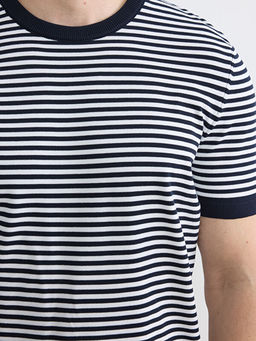 Bisiklet Yaka ?izgili K?sa Kollu Erkek Triko Kazak