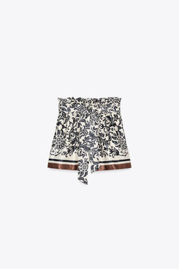 PRINTED SATIN PAPERBAG BERMUDA SHORTS - Zara фото 5
