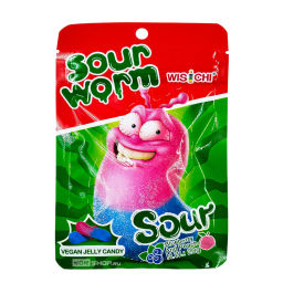 Жевательный мармелад со вкусом персика и черники Кислый червячок Sour Worm Wisichi, Китай, 20 г
