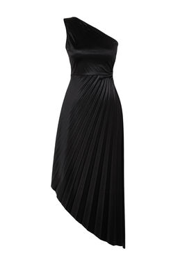 TRENDYOLMILLA Ac?k Yesil Asimetrik Pilise Detayl? Orme Saten S?k Abiye Elbise TPRSS23EL00557