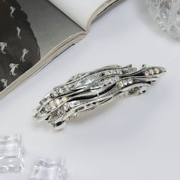 Заколка - автомат для волос «Софи», полосы-волны блеск, 9.5 см, серебро