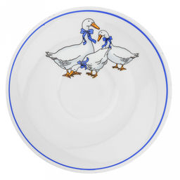 Блюдце чайное фарфоровое Гуси д140мм, h23мм, отводка краской, форма Унифицированный (Россия)