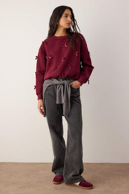 Bordo Kurdele Detayl? Kal?n Ici Polarl? Orme Sweatshirt TWOAW26SW00240 - Trendyolmilla фото 2