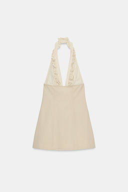 VESTIDO CORTO HALTER COMBINADO VOLANTES / Beige - Zara фото 4
