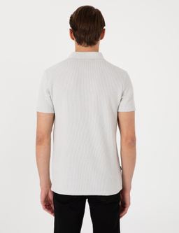 Gri Slim Fit _rme Dokulu Polo Yaka Ti__rt